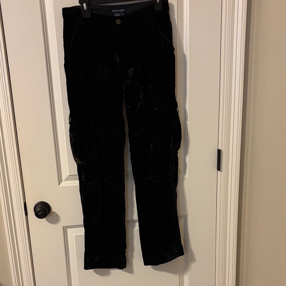 Boston Proper Black Velvet cargo pants